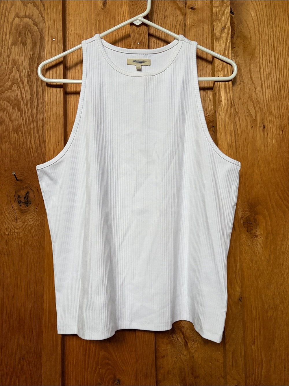 Madewell White Ribbed High-Neck Sleekhold Tank Top, XL